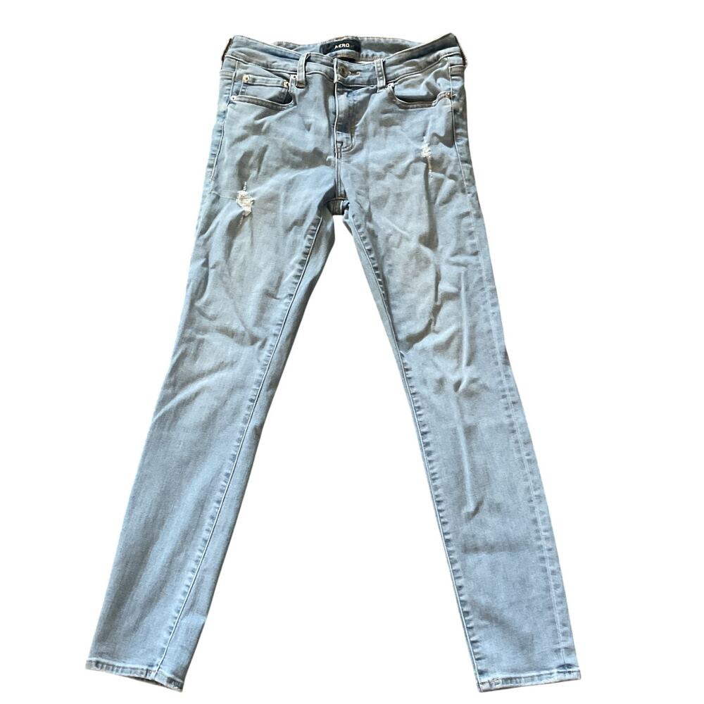AERO Light Wash Skinny Jeans Size 10 Women 27x30 Low Rise Stretch